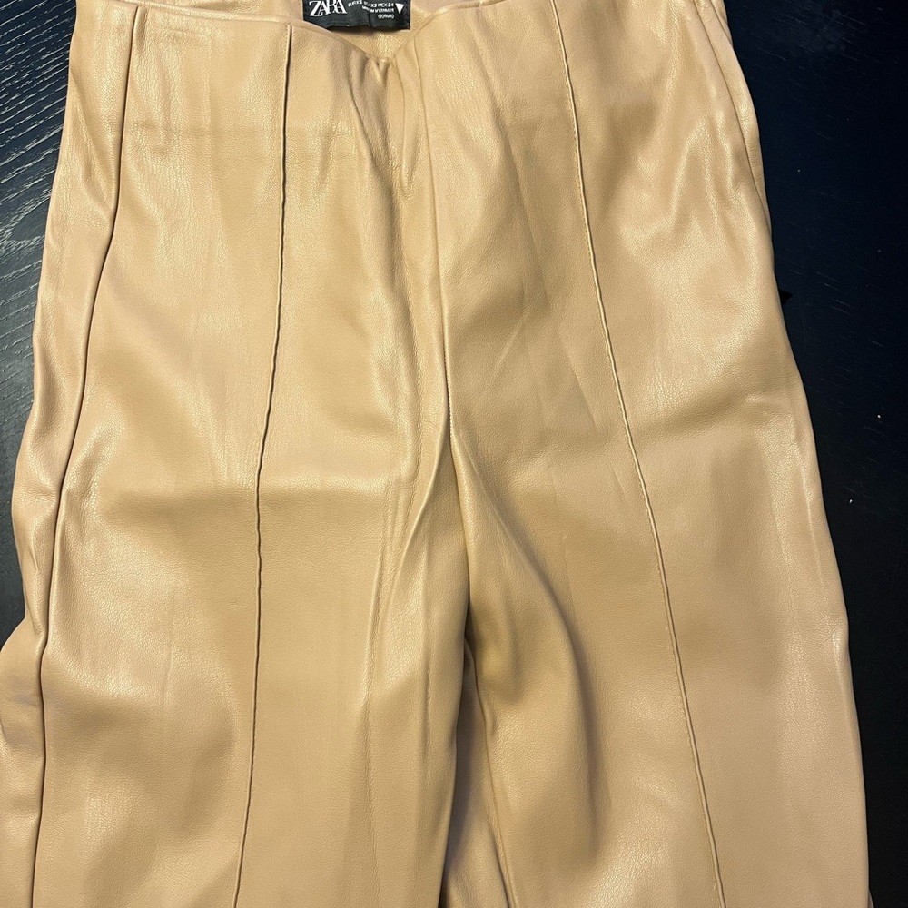 Zara Beige Leather Trousers